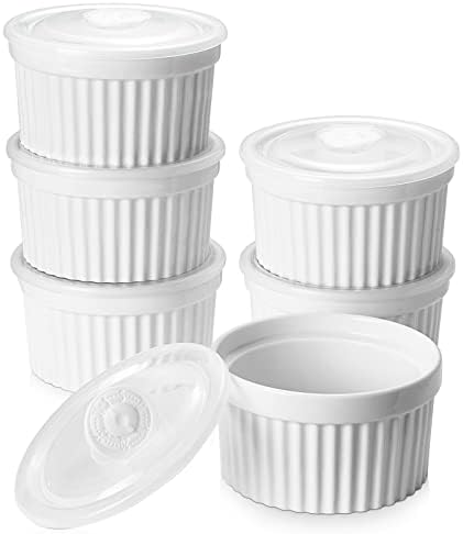 Bosmarlin Ceramic Marbling Souffle Dishes - Set Of 6, 10 Oz Ramekins With Double Handles