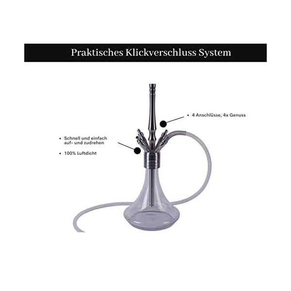 DIAMOND HOOKAH Premium Lil Hope Shisha Set, Wasserpfeife Shisha Edelstahl Komplettset mit 4 Anschlüsse/Schläuche. 18/8… – Bild 4