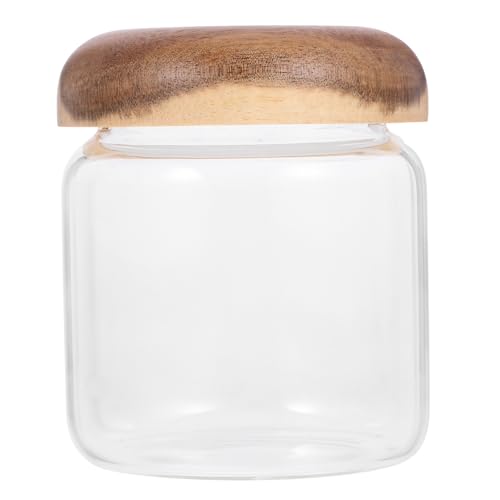 TEHAUX Tarro de Vidrio Hermético con Tapa de Madera Recipiente para Almacenamiento de Alimentos Capacidad Organizador Café y Especias Diseño Transparente y Duradero
