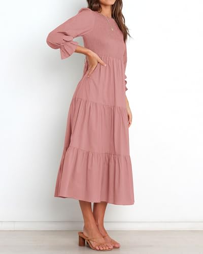 BTFBM Women Casual Long Sleeve Crew Neck Fall Dress Bohemian Relaxed Fit Floral Flowy Maxi Dresses Tiered Cocktail Dress