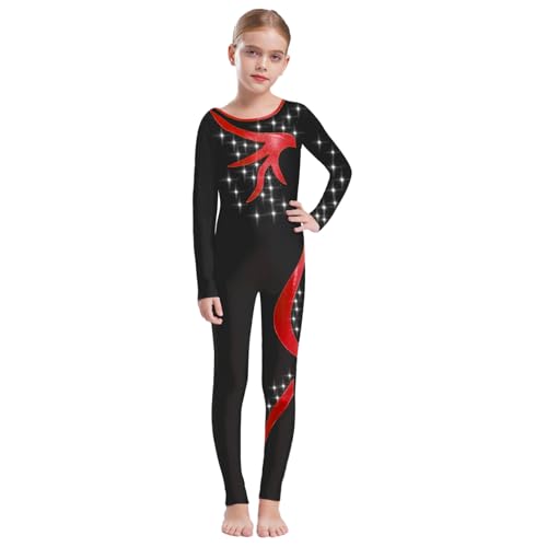 Jugaoge Body deportivo para niña con purpurina, traje de gimnasia, traje de gimnasia, patrón de llama, ballet, danza, body de una pieza, Negro , 146-152