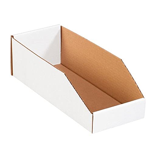 Image of Ship Now Supply SNBINMT615 Open Top Bin Boxes, 4.5 inch Height x 15 inch Length x 6 inch Width, White (Pack of 50)
