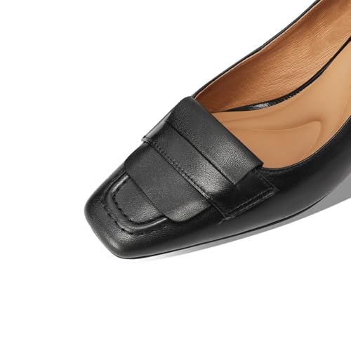 TinaCus Women's Square Toe Mid Block Heels Genuine Leather Handmade Dress Pumps Shoes3