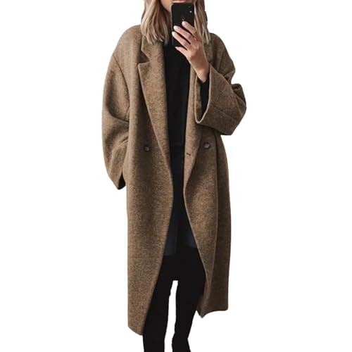Chaqueta Esqui Mujer Abrigo de lana cruzado de invierno para mujer, gabardina larga con solapa con muesca y manga larga Chaquetas Para Mujer Abrigo De Pluma Mujer Corto (Brown, L)