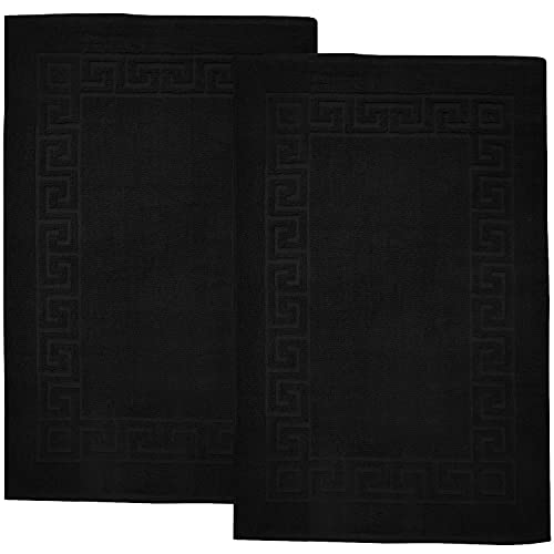 Image of DAN RIVER Greek Cotton Bath Mats Set of 2 - Not a Bathroom Rug, Ultra Soft, Highly Absorbent & Machine Washable Bath Mat Towel for Bathroom Floor Mat - Durable, Quick-Dry, 20x32 Inches, Black