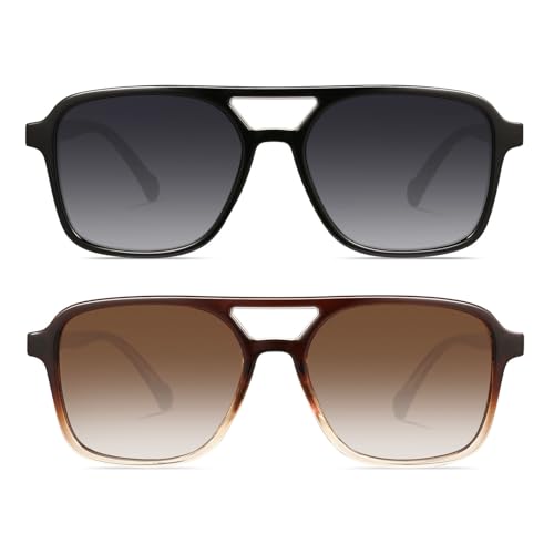 Image of GRFISIA Retro Aviator Sunglasses for Women Men Trendy Rectangle Womens Mens Sun Glasses Shades for Driving Vacation UV400