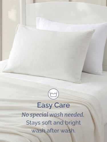 Image of Fleece Sheets Twin Size Set - 3-Piece Velvet Flannel Sheet Set - Ivory
