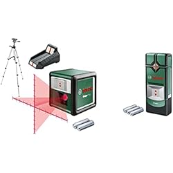 Bosch Laser Level Quigo with Tripod TT 150 (3rd Generation, Range: 10 m, in Cardboard Box) and Bosch Detector Truvo (Easy one-Button handling, Live Cables & Metal Wall Scanner)