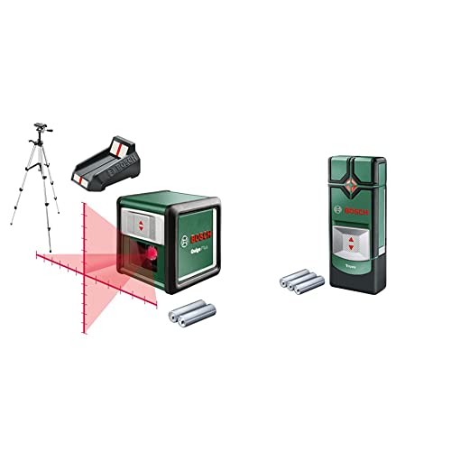 Bosch Laser Level Quigo with Tripod TT 150 (3rd Generation, Range: 10 m, in Cardboard Box) and Bosch Detector Truvo (Easy one-Button handling, Live Cables & Metal Wall Scanner)