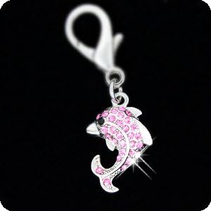 PURELY CHARMING Charm with Handset Swarovski Crystals - Dolphin, Pink