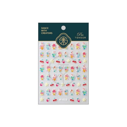 Image of Summer Nail Art Stickers Cherry Ice Cream Nail Decals for Nail Art Self Adhesive 5D Embossed Nails Sticker Charm Supply for Women Girls Kid Manicure DIY Accessories