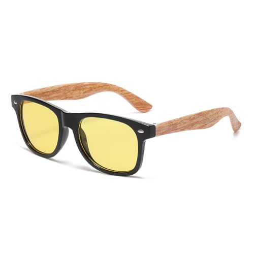 hermaner Gafas de sol cuadradas para hombre y mujer, protección UV400, patillas de grano de madera, remaches, marco negro, gafas de sol con personalidad, para exteriores, calle, fiesta, viajes