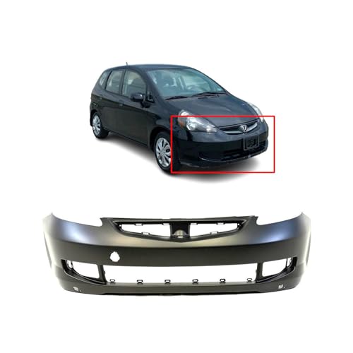 Image of Compatible with Honda Fit 2007-2008 Front Bumper Cover | Primed, With Fog Light Holes, With Tow Hook Hole, Ready to Paint, OEM 04711SLNA81ZZ, HO1000249