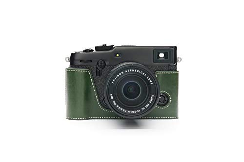 X-Pro3 Camera Case, BolinUS Handmade Genuine Real Leather Half Camera Case Bag Cover for Fujifilm Fuji X-Pro3 XPro3 X-Pro2 XPro2 Camera Bottom Opening Version + Hand Strap (Green)