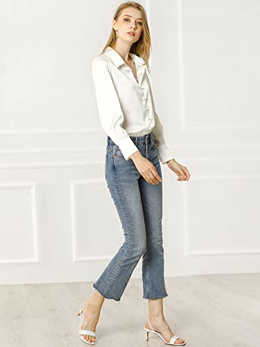 Allegra K Women's Satin Blouse Puff Sleeve Point Collar Vintage Button Up Shirt Medium White #TOP3