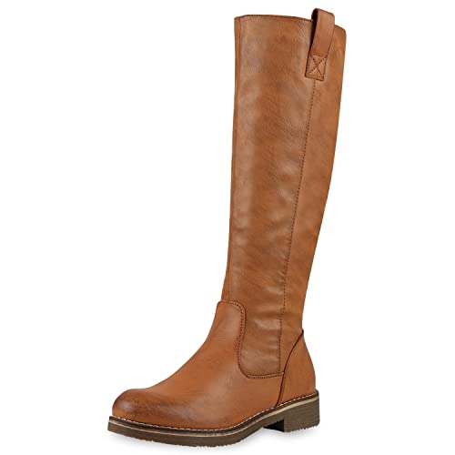 VAN HILL Klassische Stiefel Damen Schuhe Leicht Gefüttert Boots Profilsohle 149797 Hellbraun 39