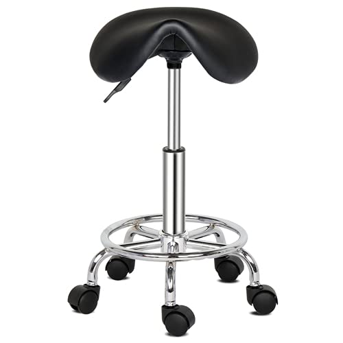 Tabouret de Massage, Tabouret de Selle de Cheval pivotant à 360°, Réglable en Hauteur, pour Les Salons, Instituts de beauté, Cliniques, Bureaux (Noir)