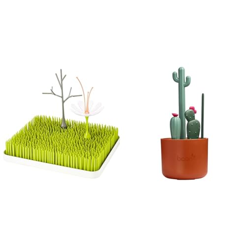 Boon Lawn Baby Bottle Drying Rack Bundle - Includes Twig and Stem Accessories - with Cacti Bottle Brush Set - 4 Count