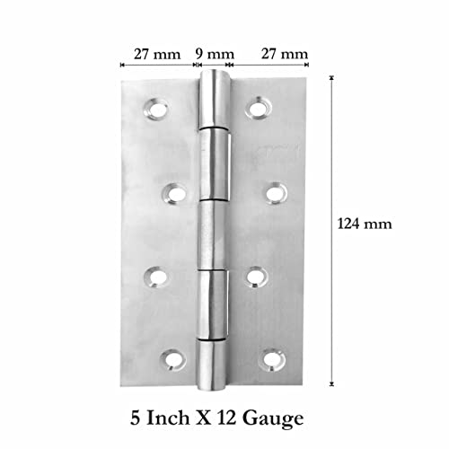 Image of Atom 40 Pcs, Stainless Steel Door Butt Hinges | 5 Inch x 12 Gauge /2 mm Thickness, Soft Close Hinge /kabja for Door, Window, Cabinet, Closet, Cupboard, Wooden Box (Silver Satin Finish, HNG-5X12)