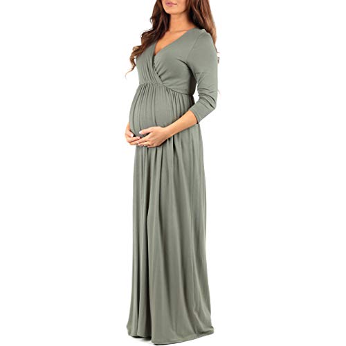 Mother Bee Maternity V-Neck 3/4 Sleeve Ruched Waist Dress #TOP1