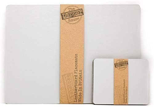 The Dapper House Set of 4 Elementary Grey Leatherboard Placemats and 4 Coasters - Made in UK