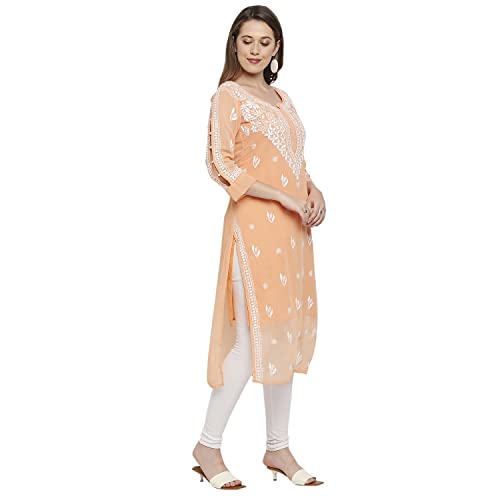 Image of indiankala4u Lucknow Chikankari Hand Embroidered Kurta for Women with Matching Inner, Georgette