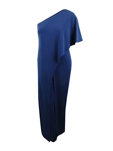 Adrianna Papell Womens One Shoulder Draped Jumpsuit Navy 6