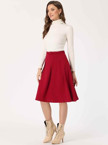 Image of Allegra K Women's Office Work Skirts Belted Waist Midi A-Line Pleated Skirt
