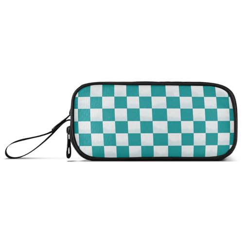 Image of Wfrish Blue Checkerboard Pencil Case Football Pencil Pouch Big Capacity 3 Compartments Back to School Supplies for Teen Girl Boy Pouch Pen Bag Large Storage Organizer with Zipper Handle for Men Women
