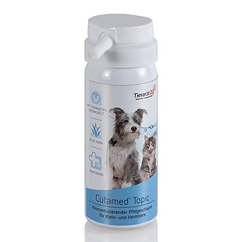 Tierarzt24 CUTAMED Topic ist EIN ergiebiger Pflegeschaum für strapazierte Haut - Für Hunde, Katzen & Heimtiere. Mit Aloe Vera und Panthenol. Keimreduzierend und parfümfrei - 50 ml Cover