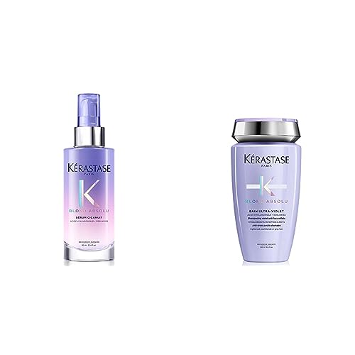 Kérastase | Nachtserum für trockenes und blondiertes Haar & Anti-Gelbstich Shampoo für strapaziertes und ausgeblichenes Haar, Haarbad mit Hyaluronsäure, Bain Ultra-Violet, Blond Absolu, 250 ml