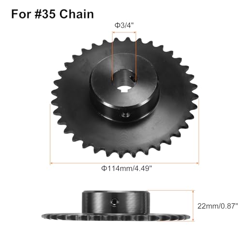 Image of uxcell #35 Chain Roller Sprocket B Type, 3 /4 inch Bore 36 Tooth Single Strand Chain Sprocket, Carbon Steel, Keyway with Set Screws