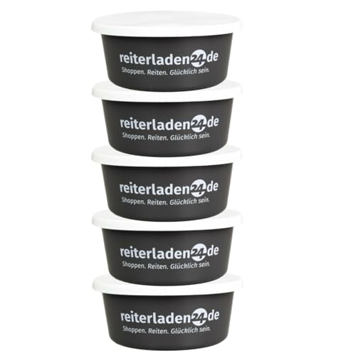 RL24 - Leckerlischale | Müslischale mit Deckel für Pferde | Futterschale zur Aufbewahrung von Leckerli & Pferdefutter | Leckerli-Dose in Grau | 5 Schalen á 2l (5er Set) | Pferdezubehör