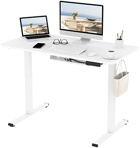 FLEXISPOT Electric Height Adjustable Standing Desk Sit Stand Desk Adjustable Desk Stand Up Desk with Memory Smart Pannel EF1 SERIES(120 * 60cm, White Frame+White Desktop)