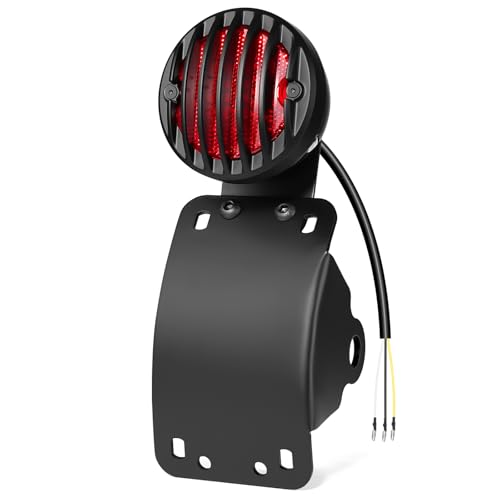 Image of Benlari Motorcycle LED Tail Light Brake Light with Bracket, Side Mount License Plate Rear Light Fit for Harley Honda Bobber Chopper Yamaha Sporster Kawasaki Suzuki (Curved, 1 inch)