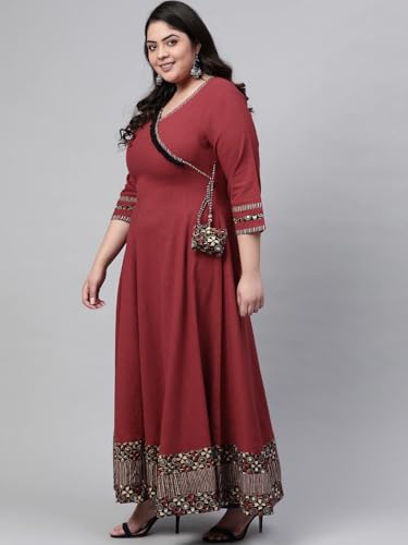 Image of Yash Gallery Women's Rayon Relaxed Fit Angrakha Kurta