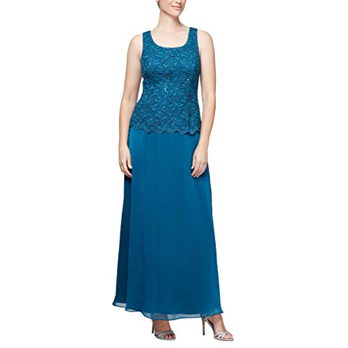 Image of Alex Evenings Women's Long Mock Jacket Dress with Satin Skirt, Peacock, 10