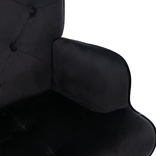 Pannow Modern Velvet Accent Chair, Tufted Button Wingback Arms Chair, Upholstered Tall Back Vanity Chair Leisure Chair With Solid Wood Legs For Living Room Bedroom Waiting Room (Black) #TOP4