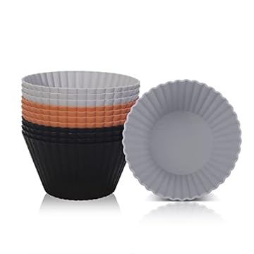 SUPER KITCHEN 9,2cm Stampo Grande Antiaderente Pirottini Muffin Silicone con 12 Stampi Muffins, Riutilizzata Stampi in Silicone per Dolci, Coppette Cupcake, Friggitrice ad Aria Teglia, Teglia Cupcake