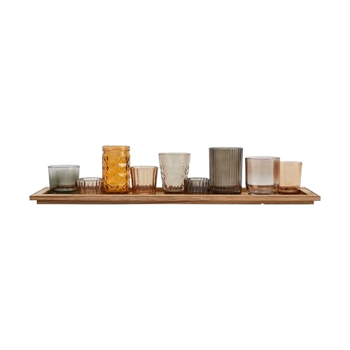 Creative Co-Op DA4672 Wood Tray With 9 Brown Glass Votive Holders thumb #8