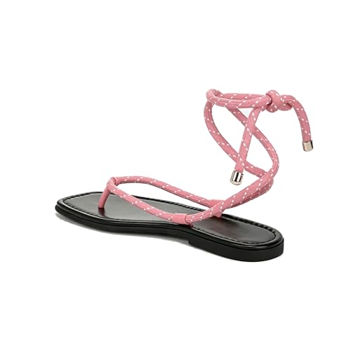 Image of Rope Flat Sandals for Women Strappy Open Toe Thong Sandals Summer Slingback Slip On Slide Sandals with Adjustable Strap