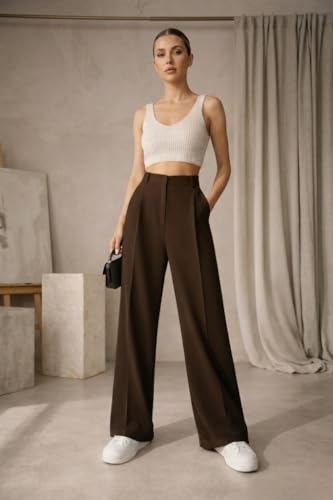 Image of Twill Regular Fit High-Waist Korean Trousers for Women & Girls | Casual Pants Outings