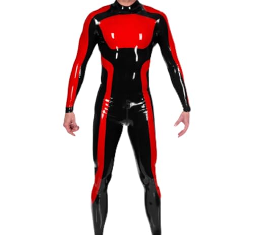 Latex Catsuit Zipper Uniform Sexy Overall S-X3L 0.4mm,XS,Red
