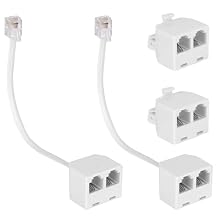 4pcs 2-Way Phone Line Splitters, RJ11 6P4C Telephone Jack Splitter Adapter 1 Male to Dual Female for Landline Telephone Fax Machine or Other RJ11 Interface Devices White