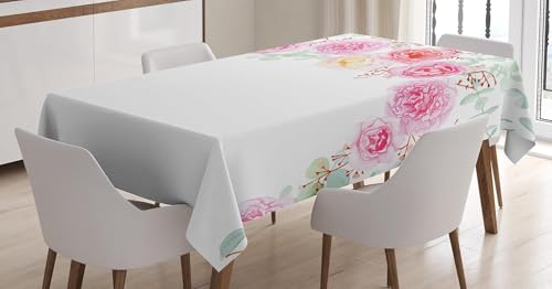 Tizhweqo Mantel Mesa Rectangular Rosa Rosa, Manteles Antimanchas Blanco, 3D Impresión Mantel Impermeable Lavable para Cocina Salón Comedor, 140x140 cm P/Q2900