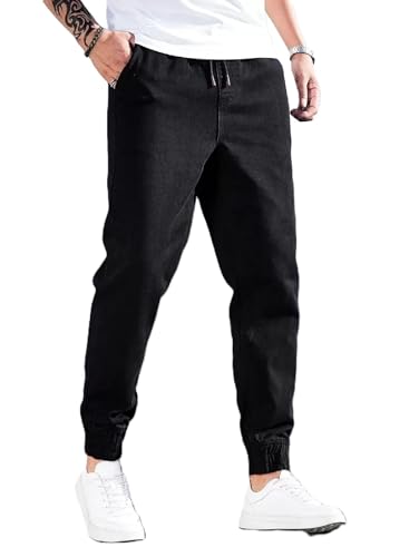 QNIM Jogger Jeans for Men | Casual Denim Pants | Stylish Black Joggers | Men’s Tapered Fit Bottoms (Q-40)