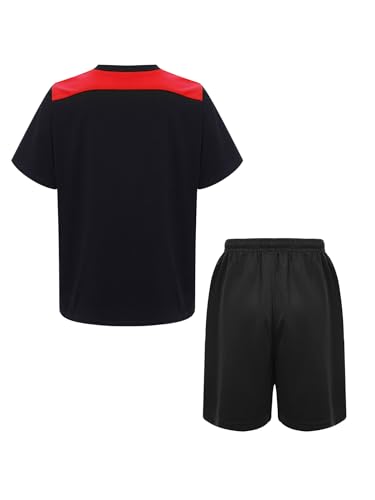 Boys'color Block Football Outfit Quick-dry Printed Top & Shorts For Athletic Sports Training Red 16 Years4