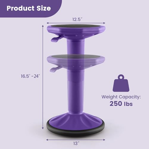 Image of Giantex Wobble Stools for Classroom Seating, 24 inch Wiggle Stool with Adjustable Height, Sitting Balance Chair for School Active Learning, Office Stand Up, Flexible Seating Wobble Chair (Purple)