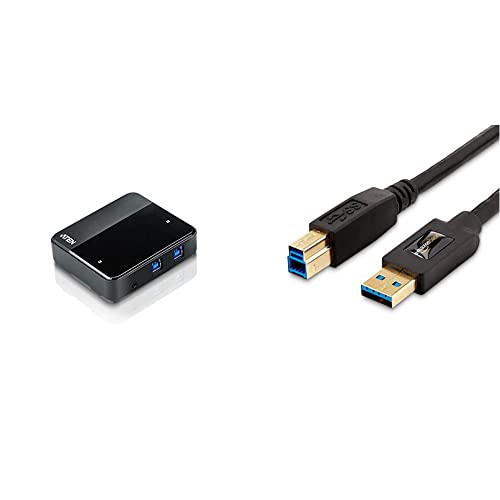 Aten US234-AT USB 3.0-Peripheriegeräte-Switch mit 2-Port schwarz & Amazon Basics USB 3.0 A-Stecker-B-Stecker-Kabel (1,8 m)
