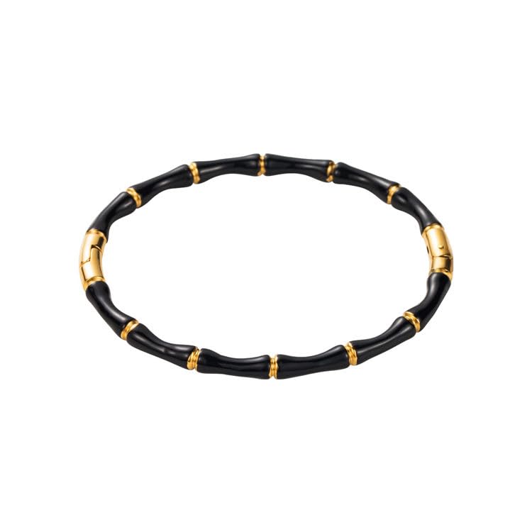 Black and Gold Bamboo Style Bracelet for Women and Girls, Lightweight Fashion Jewelry, Trendy Classic Wear, Gift for Her BR1000074BLK